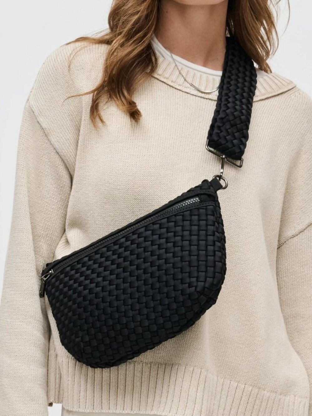 Sol and Selene Ethereal Woven Neoprene Black Crossbody Bag Shoulder Purse NWT